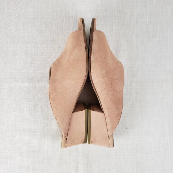 Eileen Fisher Katniss Peep Toe Mules Nude Nubuck Leather Block Heel Size 8.5 - Picture 7 of 10